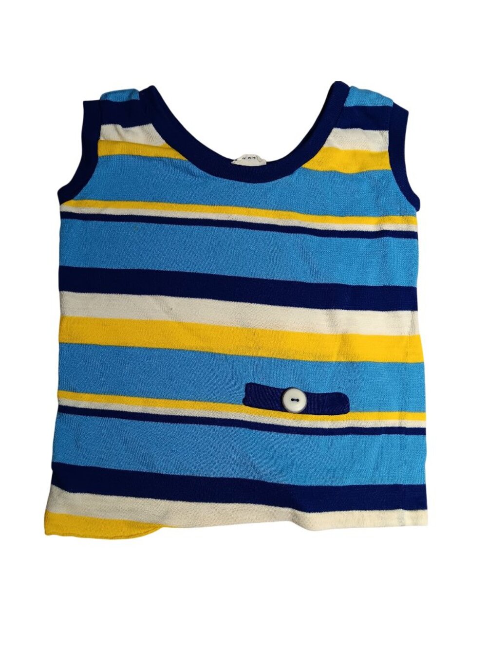 Vintage Top Girls 8 70s Caprisette Knit Sleeveless Striped Top Button Detail